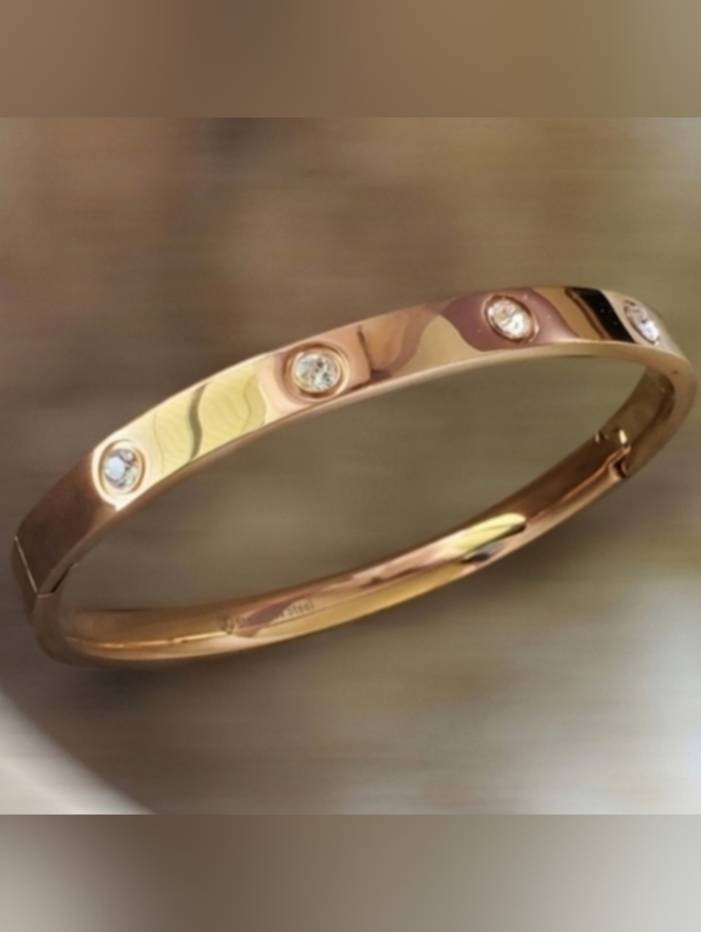 Elegant Rose Gold Stainless Steel Bracelet with Rhinestones